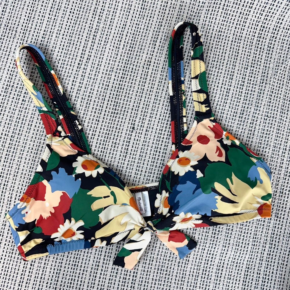 Madewell Bikini Top Women Size M Multi Color Floral Tie Front AI632 SP20
